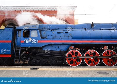 Orel Russia September 28 2018 Black Old Steam Soviet Locomotive P36