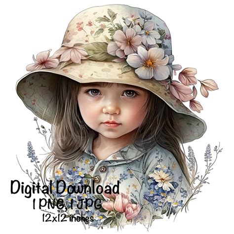 Cute Girl Clipart Cottegecore Adorable Girl Flowers Png Commercial Use