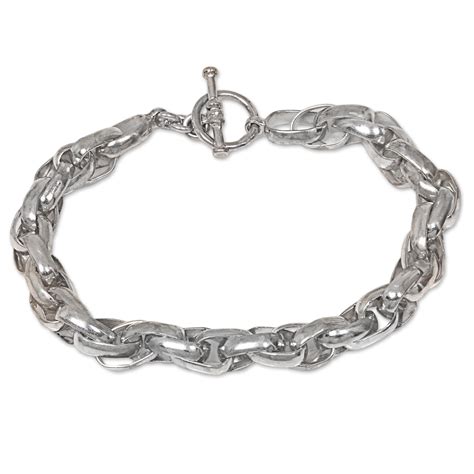 Hand Crafted Mens Sterling Silver Chain Bracelet From Bali Overdrive