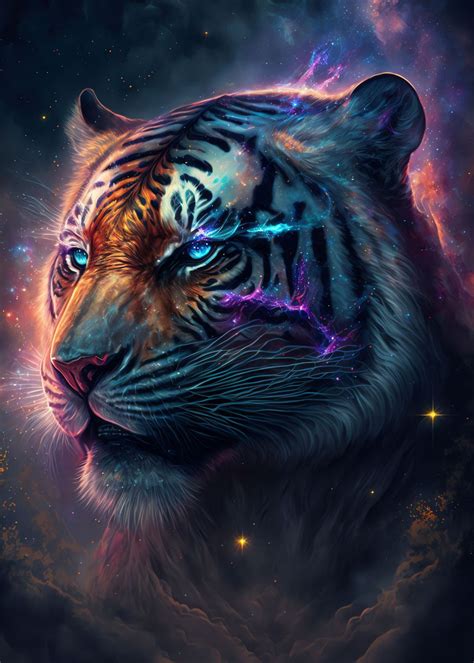 Galaxy Tiger Poster Picture Metal Print Paint By Betusixart Displate