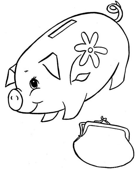 Here is a coloring sheet of a piggy bank and a wallet. Piggy Bank And Purse Coloring Page : Color Luna