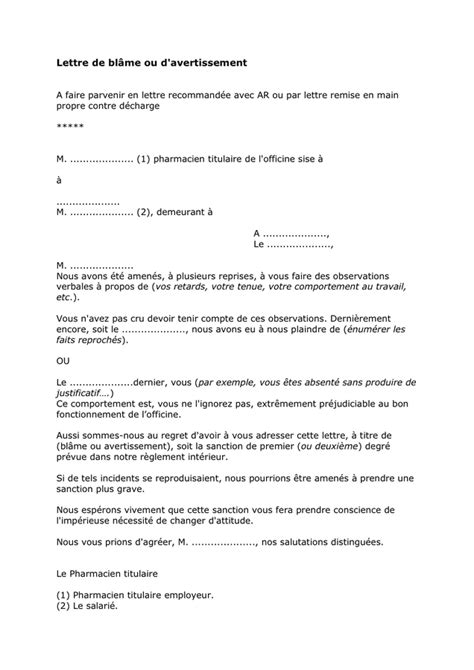 Lettre De Bl Me Ou D Avertissement Doc Pdf Page Sur