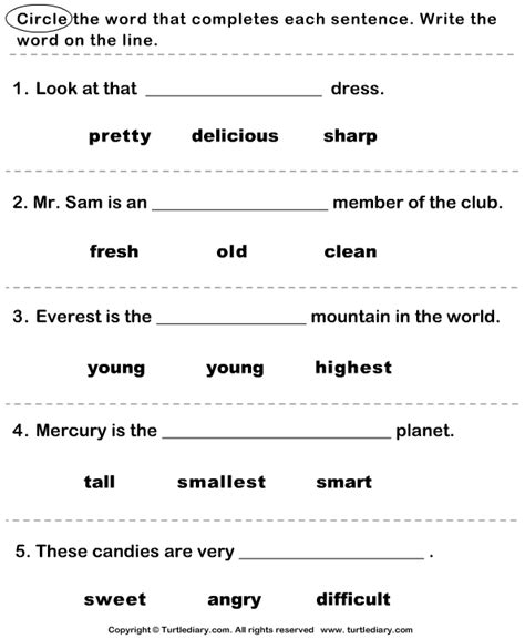 3rd Grade Adjectives Worksheet