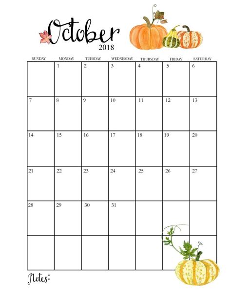 2018 Printable Monthly October Calendar Printable And Stuff