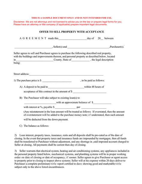Offer To Sell Property With Acceptance Form In Word And Pdf Formats