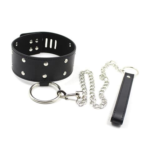 Pu Leather Neck Collars Ring With Chain Leash Fetish Slave Harness Bdsm