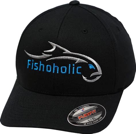 Fishoholic Baseball Flexfit Fishing Hat Silver Blue Logo On Front And