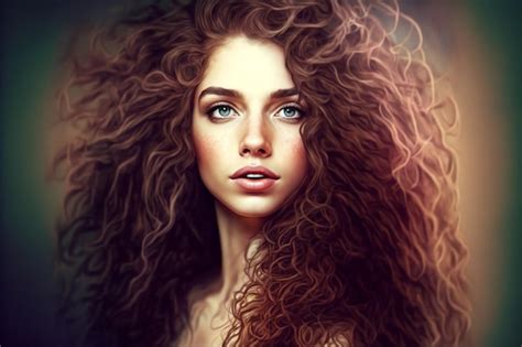 Premium Photo Beautiful Curly Hair Girl With Wavy Long Hair Digital Portrait 3d Illustration
