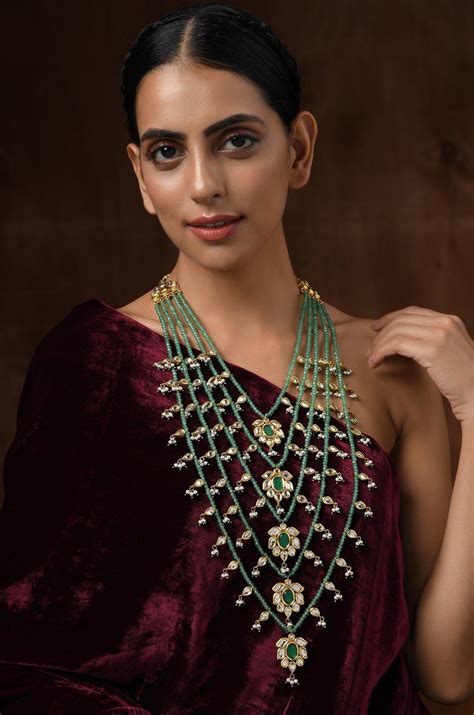 Green Gold Plated Kundan Bridal Indian Necklace With Shell Pearls This Beautifully Handcrafted