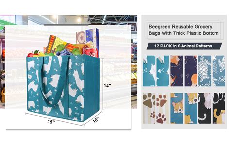 Beegreen 12 Pack Animal Shopping Bags With Long Handles