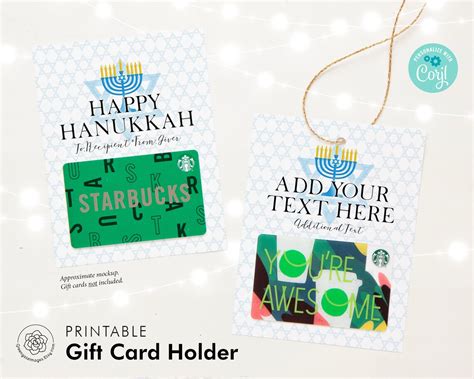 Hanukkah T Card Holder Printable Instant Download Edit Etsy