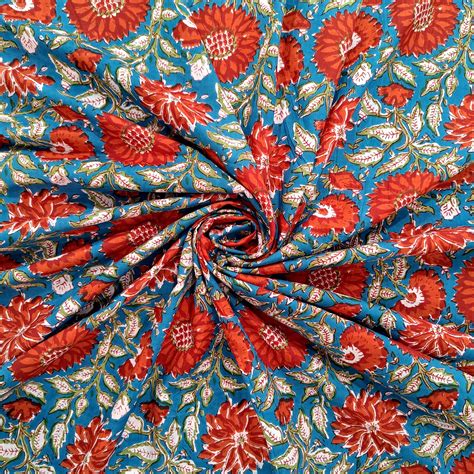 Buy 3 Metre Indian Hand Block Print Fabric 100 Cotton Voile Natural