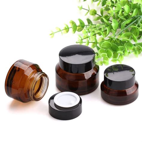 15g 30g 50g Cosmetic Round Shape Amber Glass Jar Container Elegant Empty Cream Jars With Black