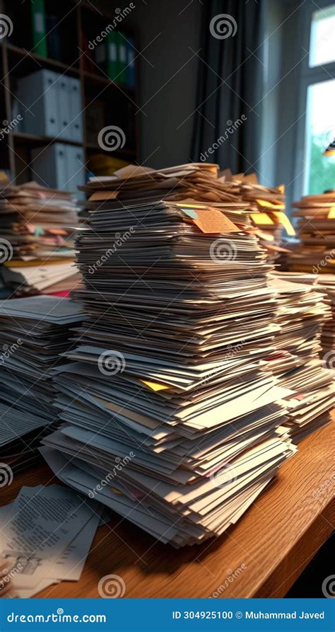 Workplace Efficiency Piles Of Paper Documents Organized Office