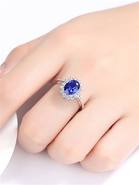 Sterling Silver Aaa Zircon Classic Blue Semi Precious Stone Ring