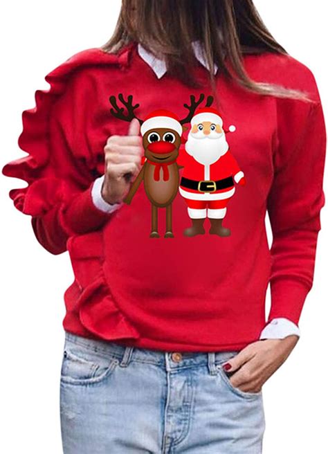 Women Xmas Crew Neck Long Sleeve Sweatshirt Casual Fit Christmas