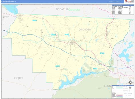 Gadsden County Fl Zip Code Wall Map Basic Style By Marketmaps Mapsales