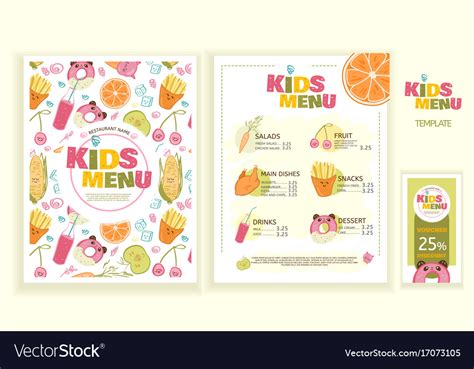 Cute Colorful Kids Meal Menu Template Royalty Free Vector