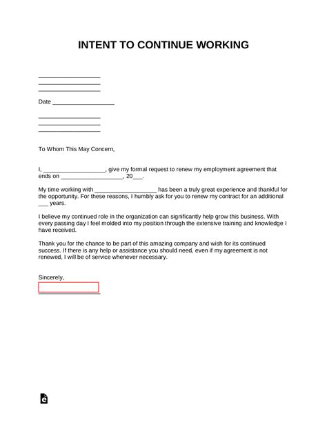 Free Continue Working Letter Of Intent Template Sample Pdf Word