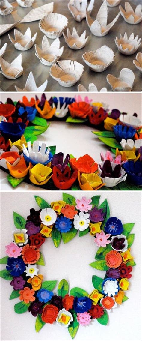 Basteln mit Eierkarton - Osterkranz aus Frühlingsblumen in ein paar
