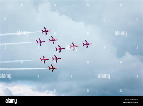 Concorde Formation Displayed By The Red Arrows In Uk Stock Photo Alamy