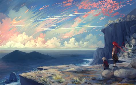 Cliff Sunrise Clouds Original Characters Wallpapers Hd