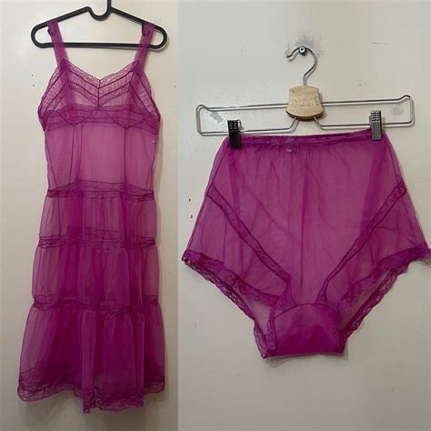 Vintage 60s Nightdress Babydoll Knickers Set Pink Frilly Mesh Sissy
