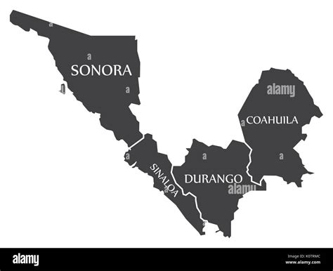Sonora Sinaloa Durango Coahuila Map Mexico Illustration Stock