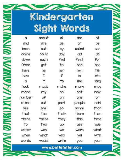 List Of Sight Words For 1st Graders