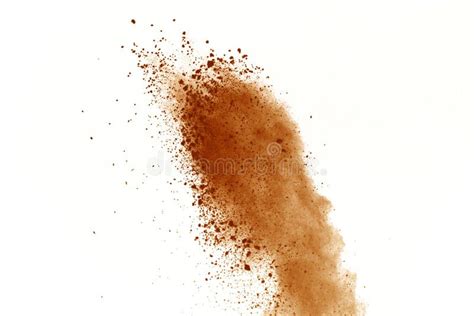 Brown Powder Explosion On White Background Dry Soil Splatted Isolated