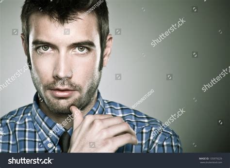 Portrait Normal Boy Over Grey Background Stock Photo 135979229
