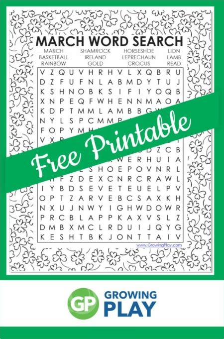 March Word Search Printable Growing Play