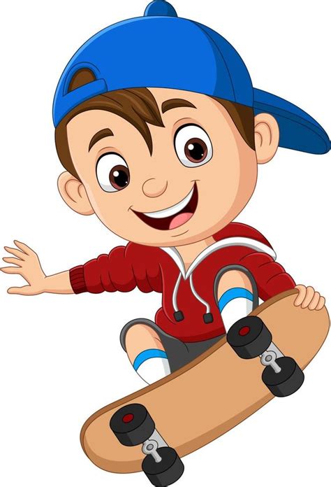 Cartoon Happy Little Boy Skateboarding 6605407 Vector Art At Vecteezy