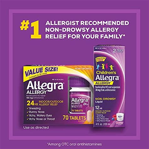Allegra Adult Non Drowsy Antihistamine Tablets 24 Hour Allergy Relief