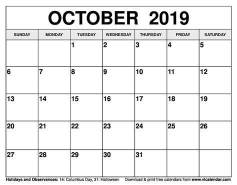 We have a 2021 printable calendar for everyone. Blank October 2019 Calendar Printable