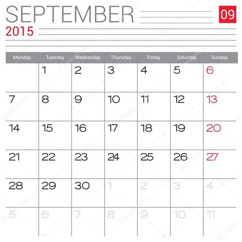 Calendar September 2015 Template September 2015 Calendar — Stock