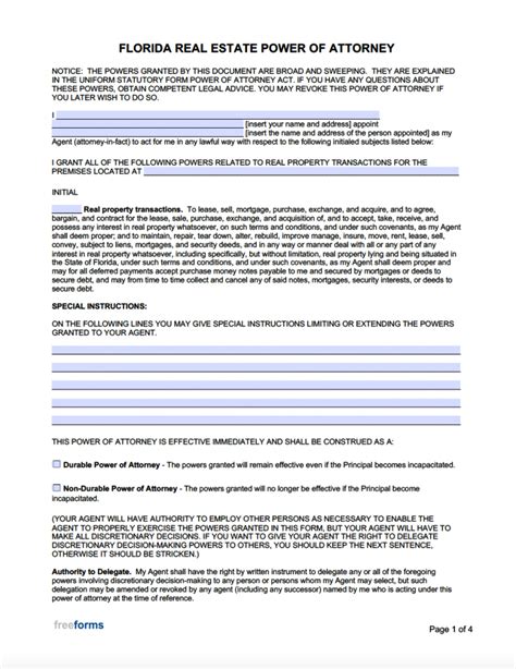 Free Florida Limited Special Power Of Attorney Form Pdf Word