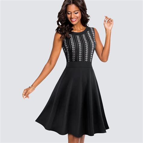 buy women elegant embroidery swing black a line dress summer sleeveless casual