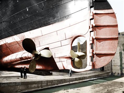 Shot Of Titanics Stern Hull And Propellers W People For Scale In
