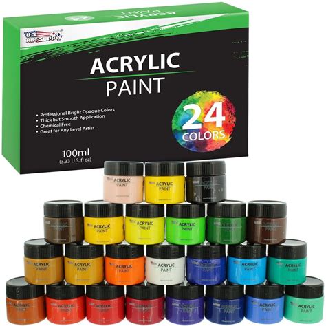 Us Art Supply 24 Color Acrylic Paint Jar Set 100ml Bottles 333 Fl