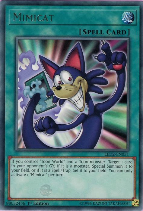 Toon cannon soldier can tribute a monster to inflict 500 damage to your opponent, toon masked sorcerer allows you to draw after inflicting battle damage. Mimicat | Yu-Gi-Oh! | FANDOM powered by Wikia