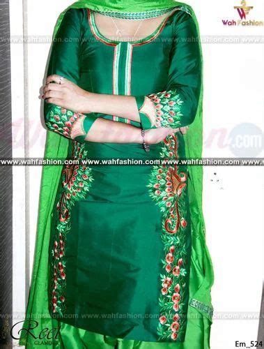 Party Wear Silk Stunning Green Contrasted Embroidered Punjabi Suit At Rs 4500 In Jalandhar