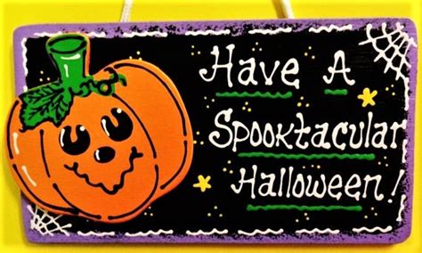 Halloween Have A Spooktacular Halloween Sign Pumpkin Plaque Etsy