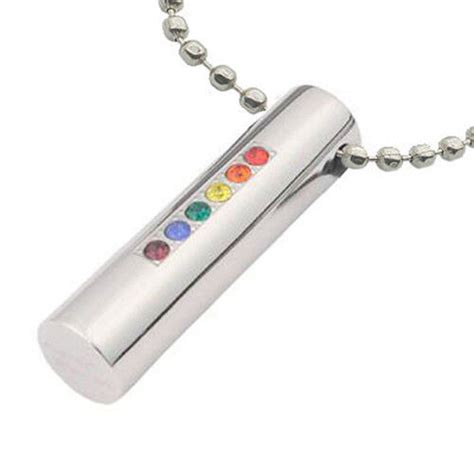 Pride Shack Shiny Cz Rainbow Cylinder Pendant Lesbian Gay Pride Lgbt Necklace Ebay