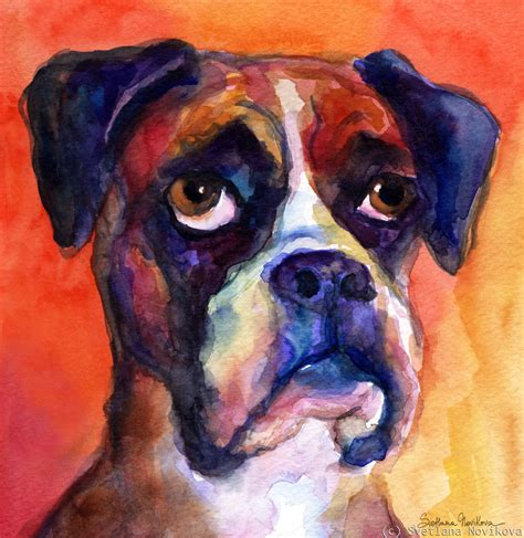 Painting Funny Watercolor Boxer Dog Painting Original Art By