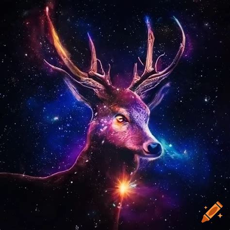 Cosmic Deer Soaring Through A Galaxy Artwork