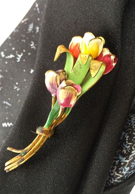 Bouquet Of Tulips Vintage Pin Floral Rose Brooch 1940 Antique Etsy Vintage Pins Floral
