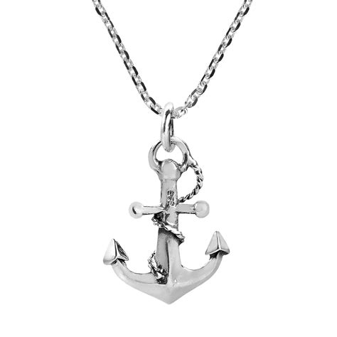 Nautical Rope And Anchor Sterling Silver Necklace
