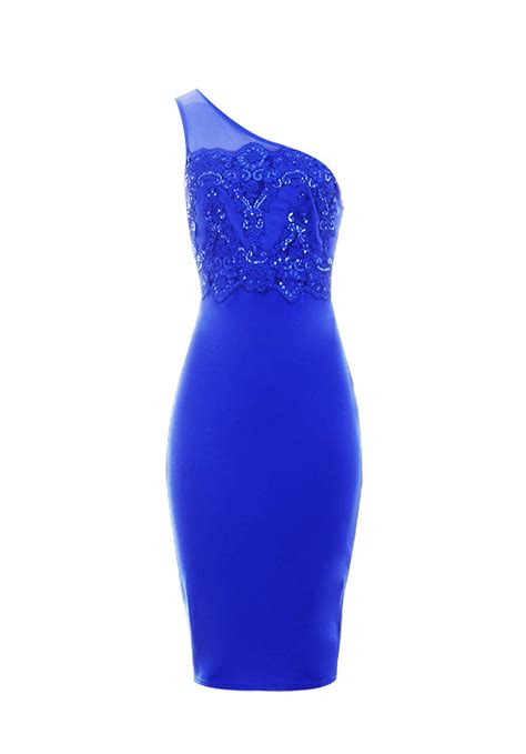 Blue One Shoulder Sequin Embroidered Bodycon Ax Paris