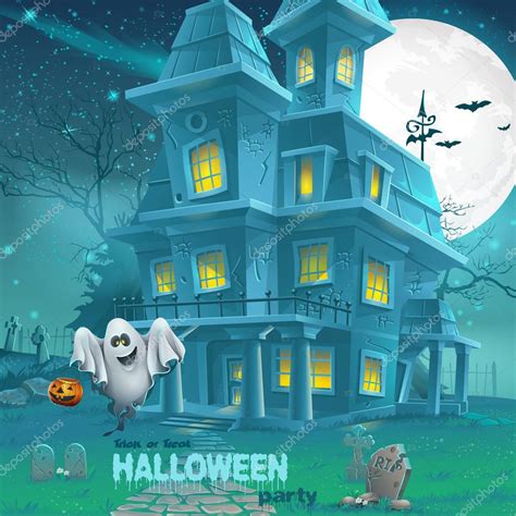 Ilustración De Una Casa Embrujada Para Halloween Para Una Fiesta Con